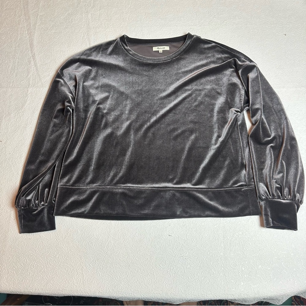 ✨ Madewell Velvet Pullover Sweatshirt Gray Loungewear L
